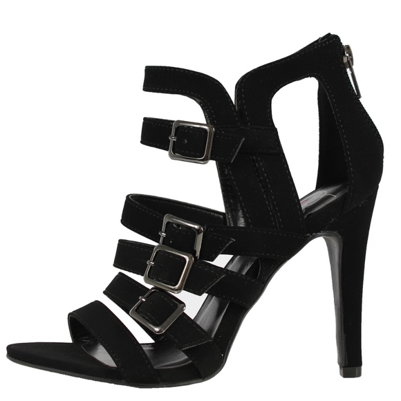 Shoes - Black Strappy Open Toe High Heel Sandal Kiara